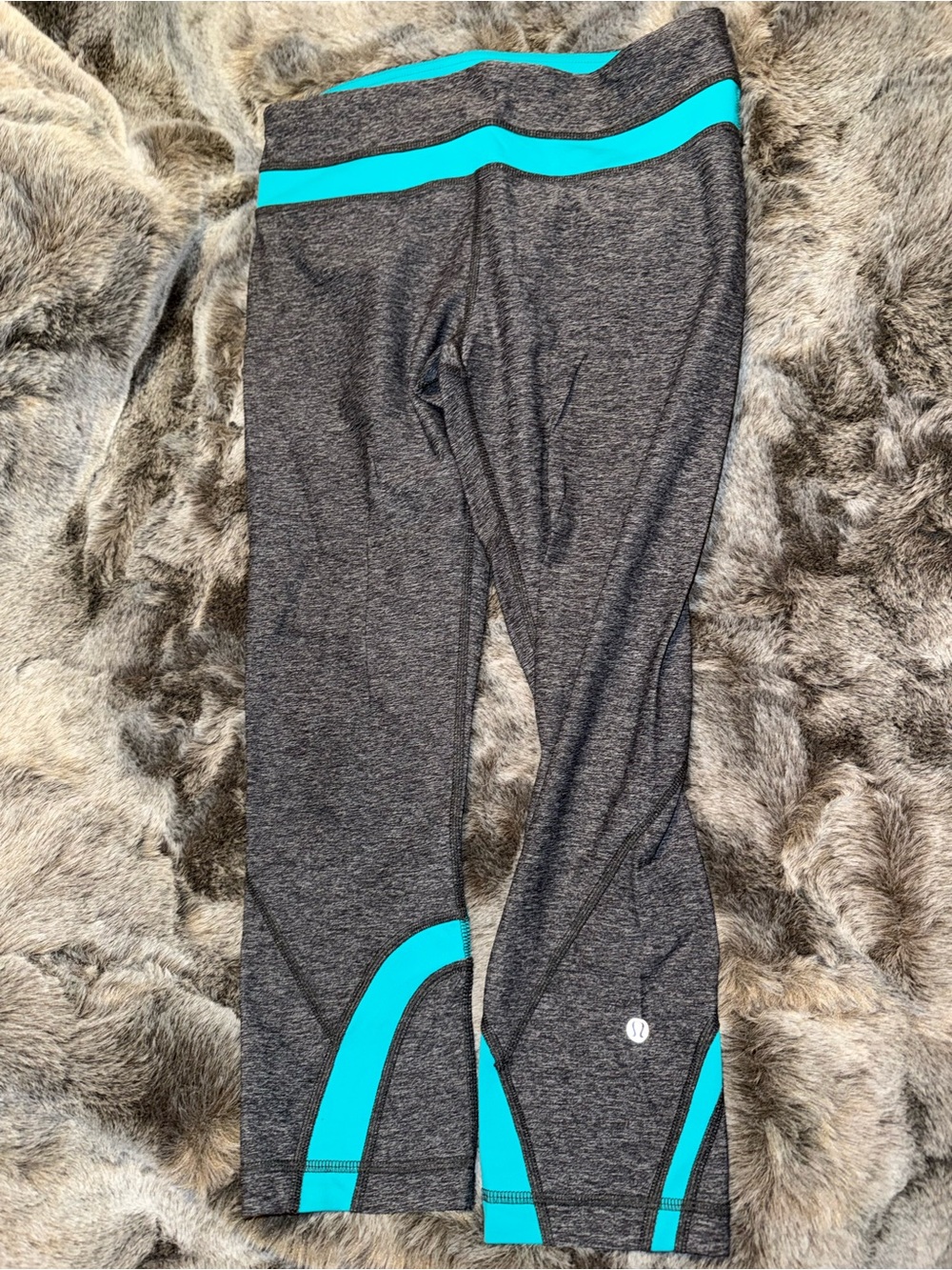 lululemon athletica Gray Capri Leggings with Teal Accent